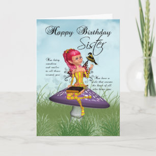 Schwester Birthday Card mit Fairy und Chaffinch Karte