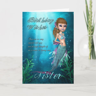 Schwester Birthday Card mit Niedlicher Meerjungfra Karte