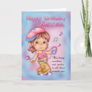 Schwester Birthday Card - Niedliches Mädchen mit M Karte