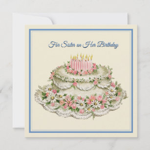 Schwester Birthday Card Vintage Blume Kuchen und G Karte