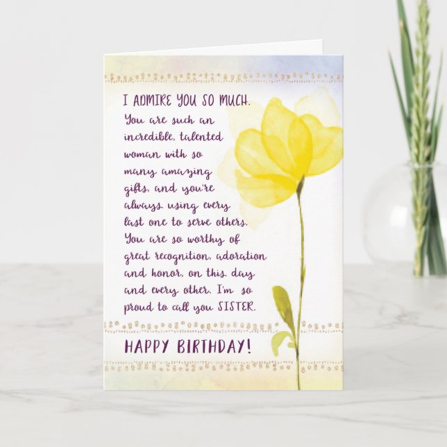 Schwester Birthday, ich bewundere dich so sehr Karte (Vorderseite)