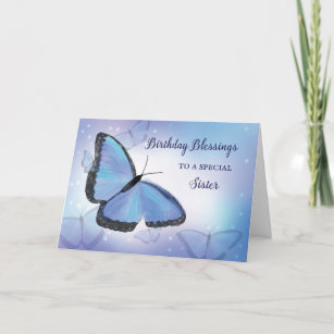 Schwester Birthday Segings Religious Butterfly Blu Karte