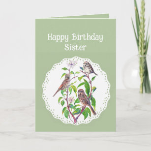 Schwester Birthday Song Sparrows, Niedliche Vogelk Karte