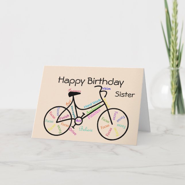 Schwester Birthday wünscht sich Fahrrad, Radfahren Karte (Vorderseite)