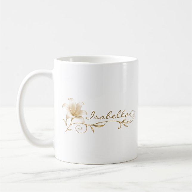 Schwester Champagner Gold Lilie Name Tasse (Links)