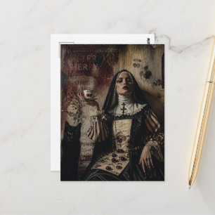Schwester Cherry und ihre Katze genießen Tee Postkarte