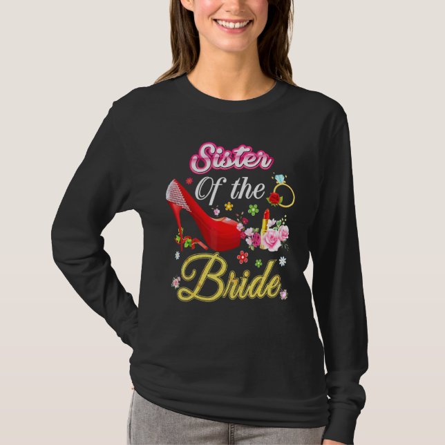 Schwester der Braut glücklich Hochzeit Blume rosa  T-Shirt (Vorderseite)