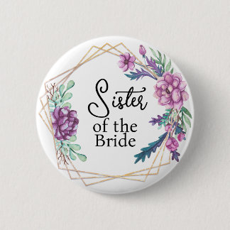 Schwester der Braut Lila Blumen Hochzeit Button