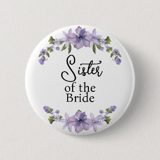 Schwester der Braut Lila Blumen Hochzeit Button