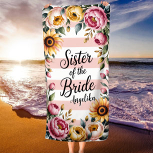 Schwester der Braut Rosa Streifen Blumenzehen Strandtuch