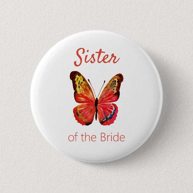 Schwester der Braut Schmetterling Knopf Button (Vorderseite)