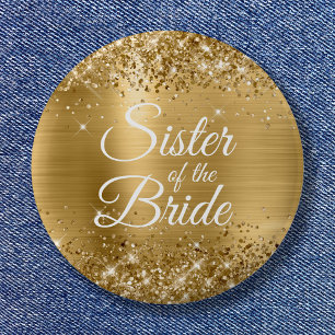 Schwester der Bride Glittery Gold Foil Button