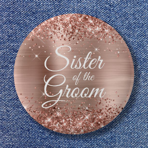 Schwester der Groom Glittery Rose Goldfolie Button