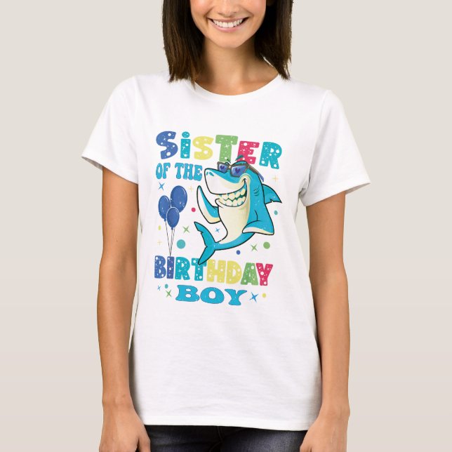 Schwester der Hai-Birthday-Sis-Matching-Familie T-Shirt (Vorderseite)
