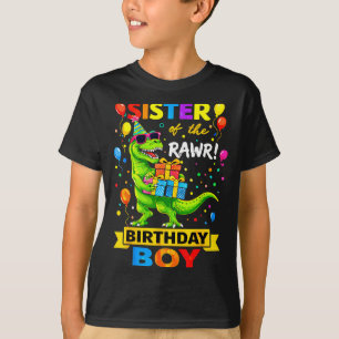 Schwester des Geburtstagsjungen T-Rex lustiger Din T-Shirt