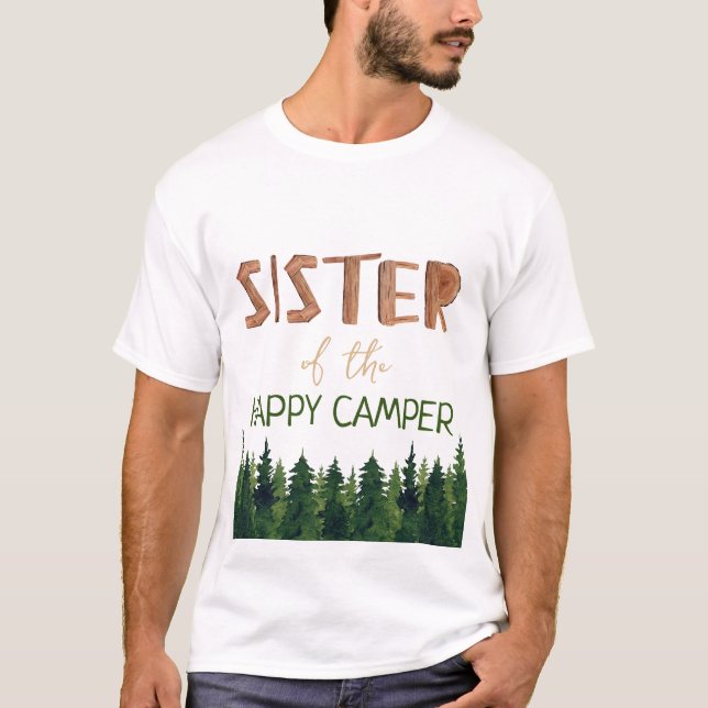 Schwester des glücklichen Campers Geburtstag T-Shirt (Vorderseite)