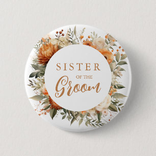 Schwester des Groom Burnt Orange Fall Floral Button