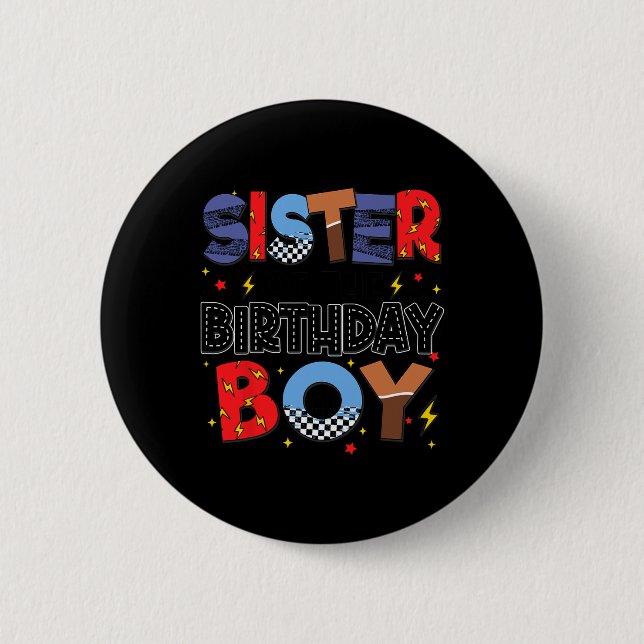 Schwester des Party der Jungen-Rennfahrer am Gebur Button (Vorderseite)