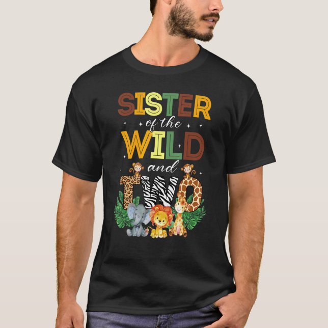 Schwester des wilden Zwei Zoo Birthday Safari Dsch T-Shirt (Vorderseite)