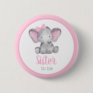 Schwester, die rosa Elephant Girl Baby Dusche ist Button