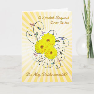 Schwester, Einladung von Bridesmaid, gelbe Blumen