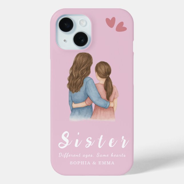 Schwester-Foto-Collage – iPhone 15 Hülle Geschenk (Rückseite)