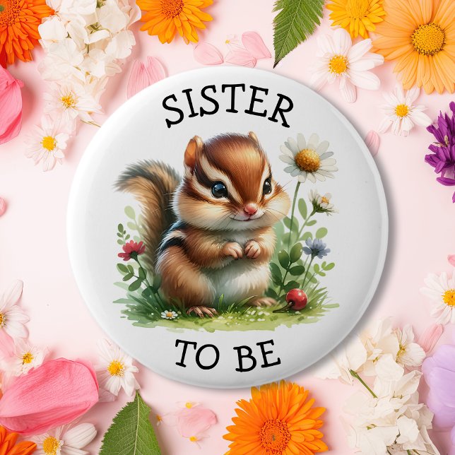 Schwester | Fox Woodland Themed Baby Dusche Button (Von Creator hochgeladen)