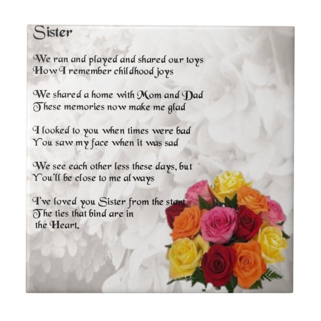 Schwester-Gedicht - Blumen Fliese (Vorderseite)
