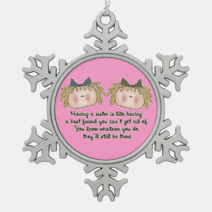 Schwester-Gedicht-Feiertags-Weihnachts-Schneeflock Schneeflocken Zinn-Ornament