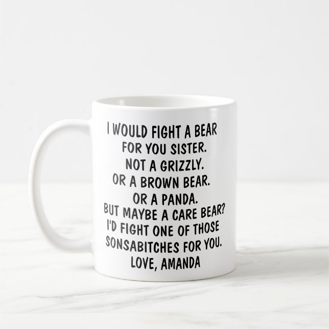 Schwester Geschenke, lustiges Schwestergeschenk, T Kaffeetasse (Links)