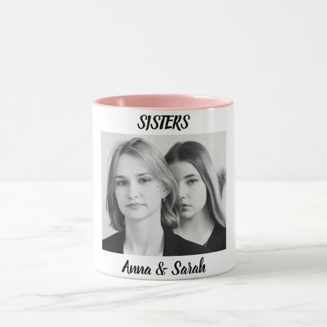 Schwester-Geschenktasse mit Foto & Name – Rosa Tas Tasse (Zentrum)