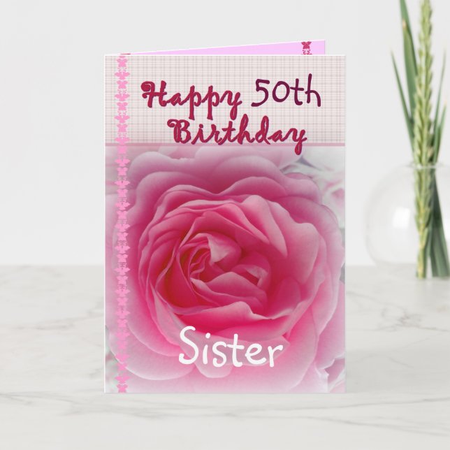SCHWESTER - glückliche 50. - 59. Geburtstag - rosa Karte (Vorderseite)