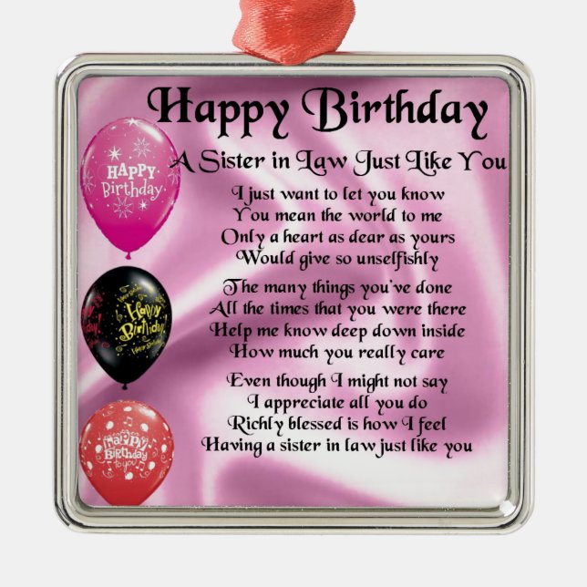 Schwester in Jura Gedicht - Happy Birthday Design Ornament Aus Metall (Vorne)
