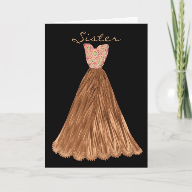 SCHWESTER ist mein Brautjungfer KAKAO-BROWN-Kleid Einladung (Vorderseite)