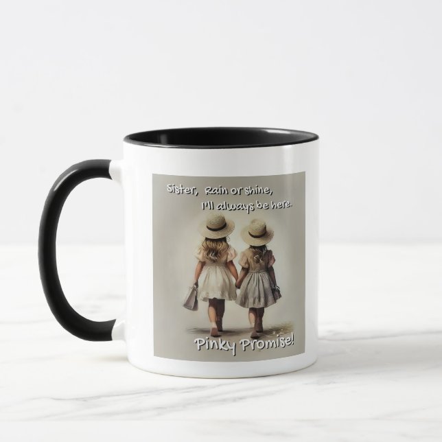 Schwester Liebe — pinkfarbiges Versprechen Tasse (Links)