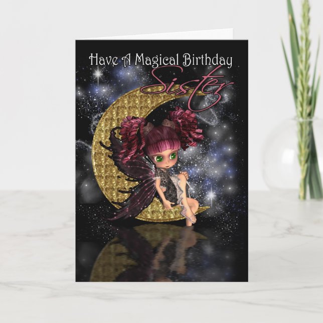 Schwester Magical Birthday niedliche kleine Mond F Karte (Vorderseite)