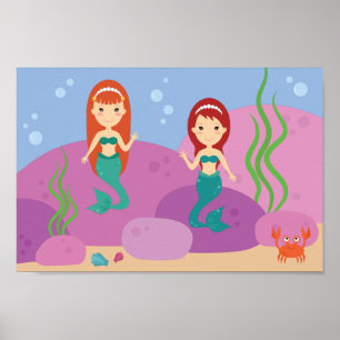 Schwester Meerjungfrauen unter Wasser schwellendes Poster