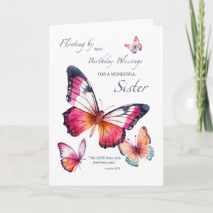 Schwester Religious Birthday Watercolor Butterflie Karte