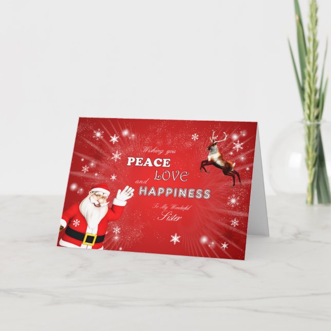 Schwester, Sankt und ein Ren Feiertagskarte (Vorderseite)