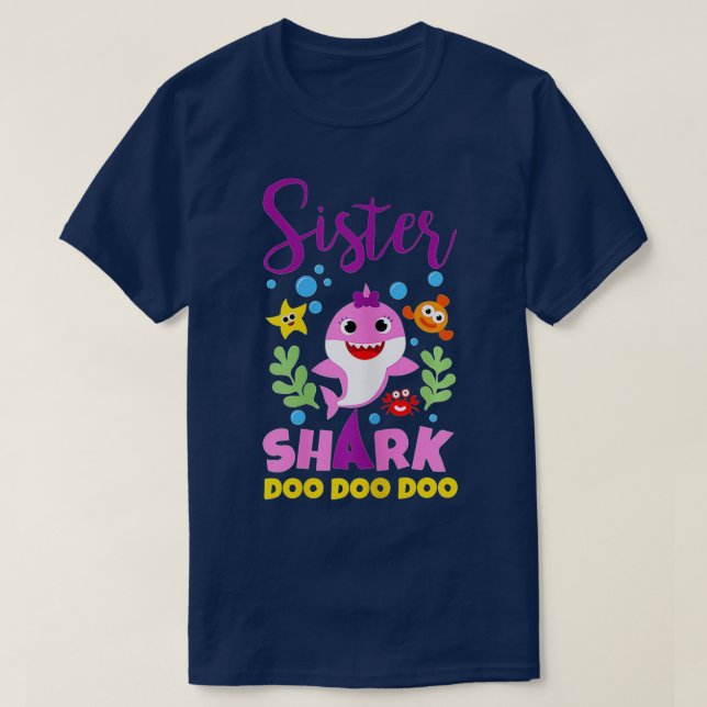 Schwester Shark Geschenk Niedliche Baby Shark Fami T-Shirt (Design vorne)