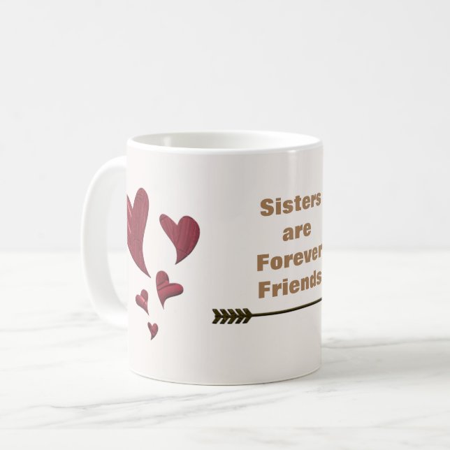 Schwester sind Forever Friends Gold Arrow Red Hear Kaffeetasse (Vorderseite Links)