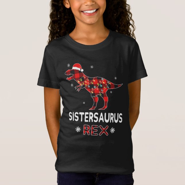 Schwester T-Rex Rot Kariert Buffalo Weihnachten Di T-Shirt (Vorderseite)