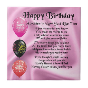 Schwester von Law Poem - Happy Birthday Design Fliese