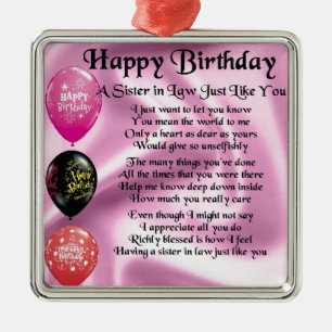 Schwester von Law Poem - Happy Birthday Design Ornament Aus Metall