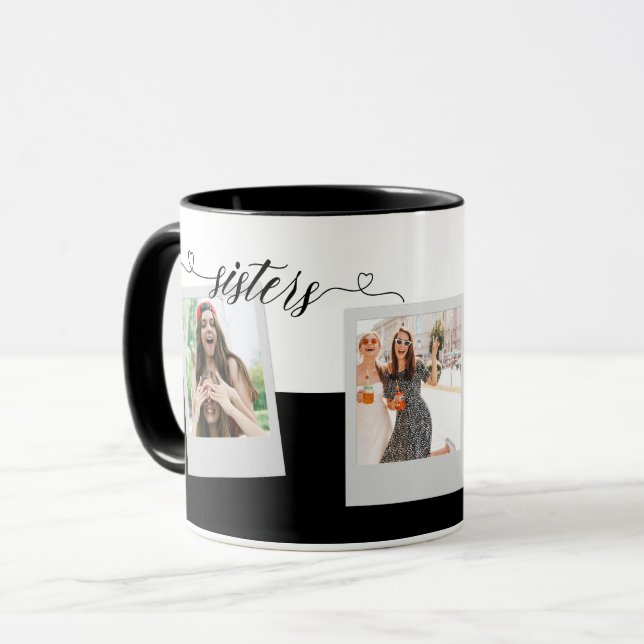 Schwestern 3 Foto Collage Script Elegantes Geschen Tasse (Vorderseite Links)