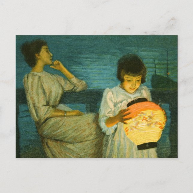 Schwestern Abend Lantern Sclittgen Vintages Kunstm Postkarte (Vorderseite)