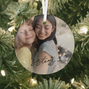Schwestern bewahren Weihnachts-Foto-Ornament Ornament Aus Glas