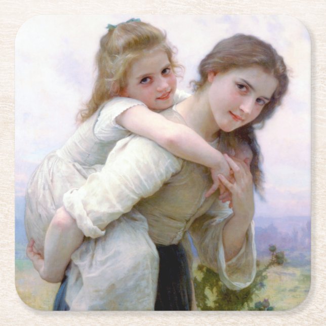 Schwestern, Bouguereau Rechteckiger Pappuntersetzer (Vorderseite)