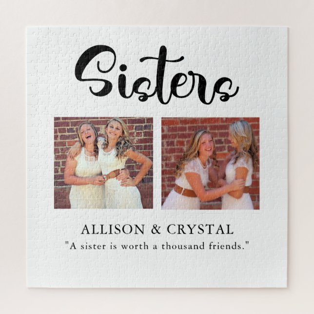 Schwestern Calligraphie 2 Foto Collage Zitat Gesch Puzzle (Vertikal)