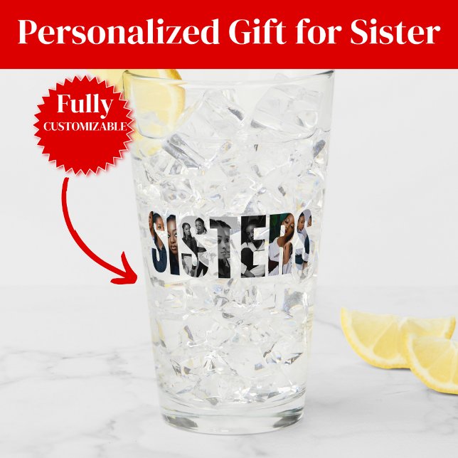 Schwestern-Foto-Collage Glas-Tasse Geschenk Glas (Sisters Photo Collage Glass Cup Gift)